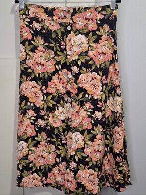 NWOT   LOFT - A-Line Midi Skirt with Pink and Peach Floral Print